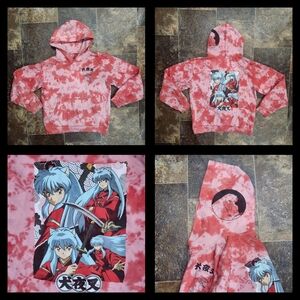 InuYasha Huge Graphic Men's Lg Hoodie 2 Sided Tie Dye Sweatshirt Pink White